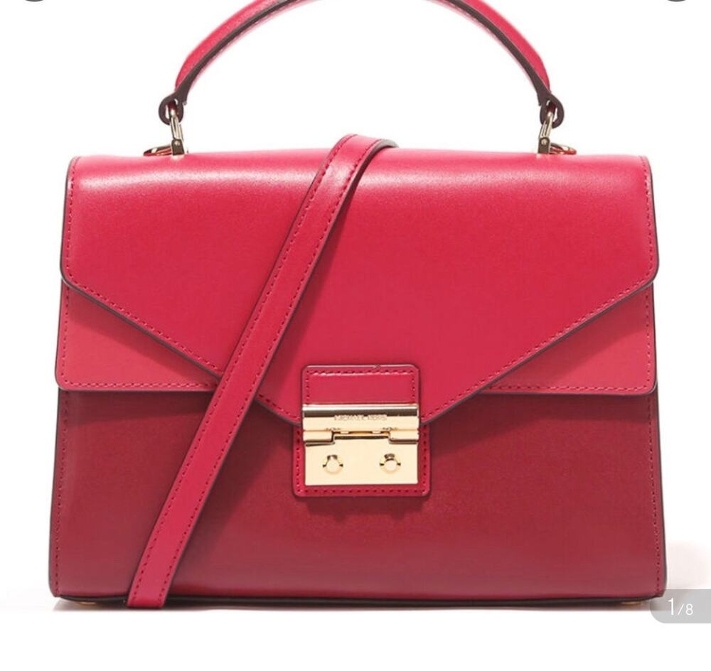 NEW Michael Kors Sloan Medium Satchel Leather Lock Mulberry Red 30F7GSLS6T